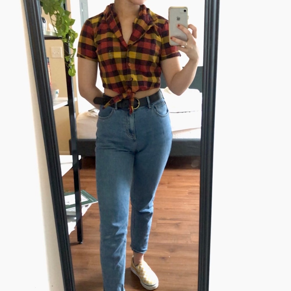Forever 21 Plaid Patterned Cropped Button Down